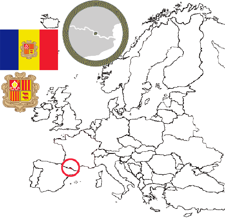 image of Andorra, in relation to Europe with with Andorra picked out in red
