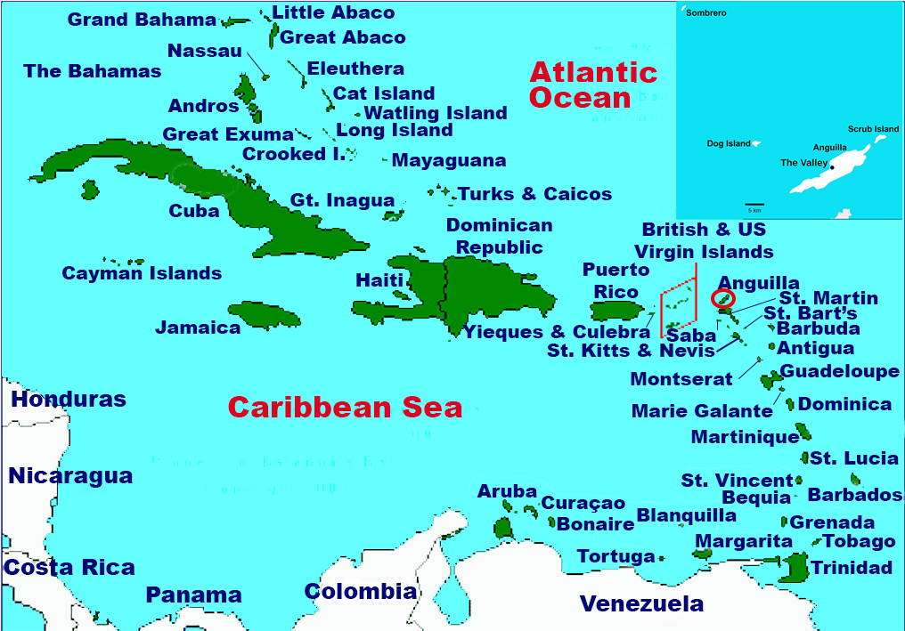 Location of Anguilla in the Caribbean.