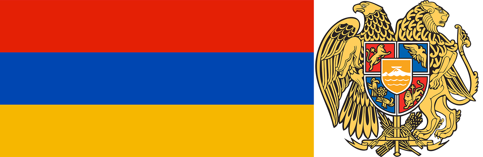 The flag and coat of arms of Armenia.