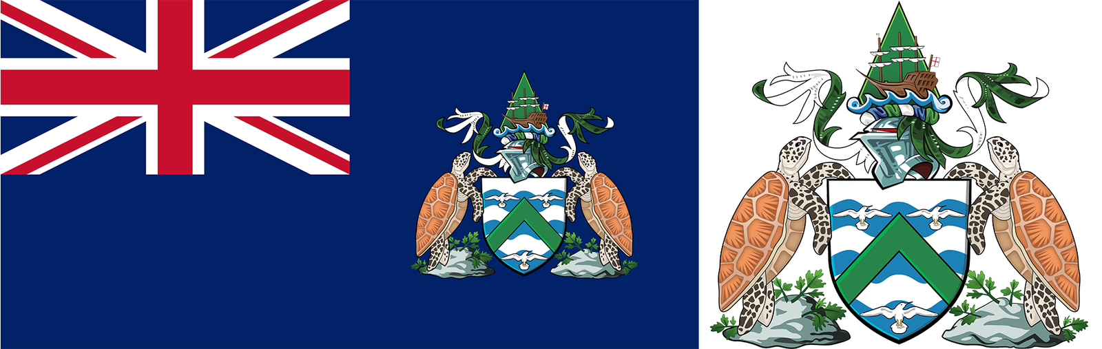 The flag and coat of arms of Ascension Island.