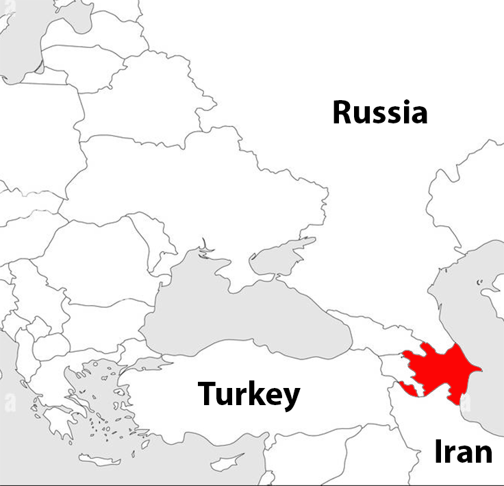 Location of Azerbaijan in the Caucasus.