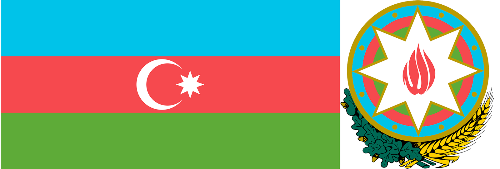 The flag and coat of arms of Azerbaijan.