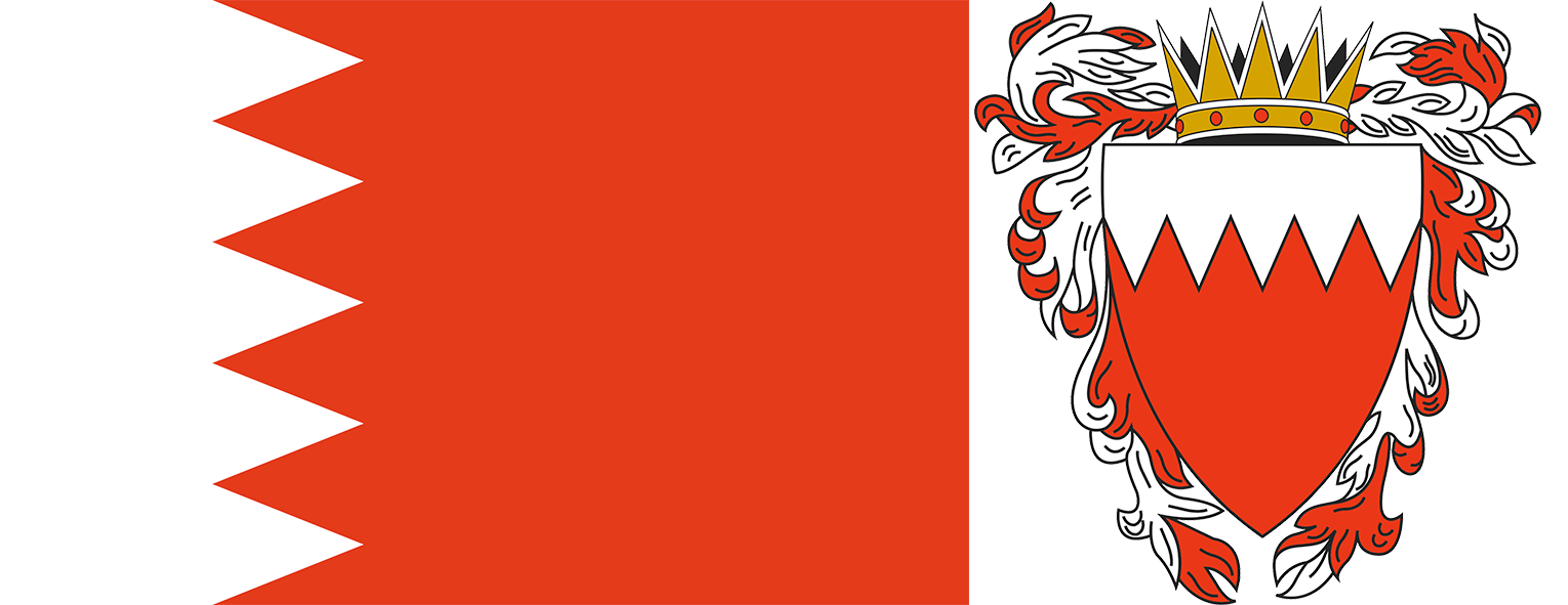 The flag and emblem of Bahrain.