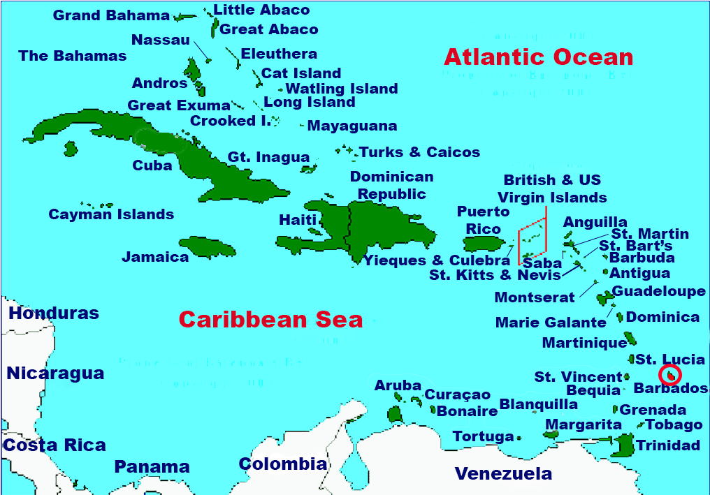 Location of Barbados in the Caribbean.