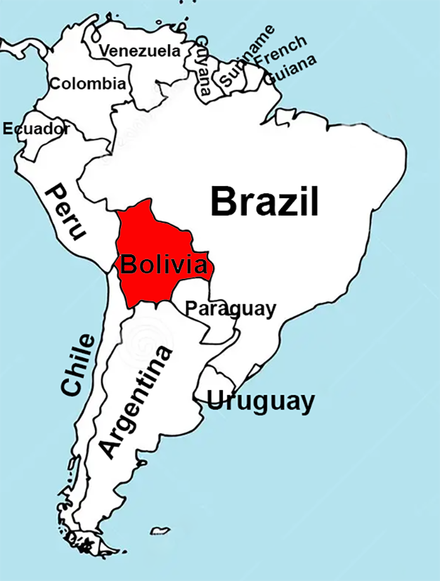Location of Bolivia in the Americas.
