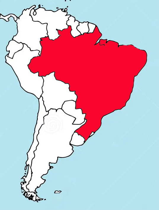 image of Brazil, in relation to the South America with Brazil in Red