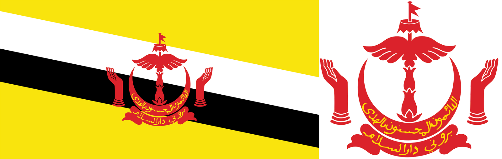 The flag and emblem of Brunei.