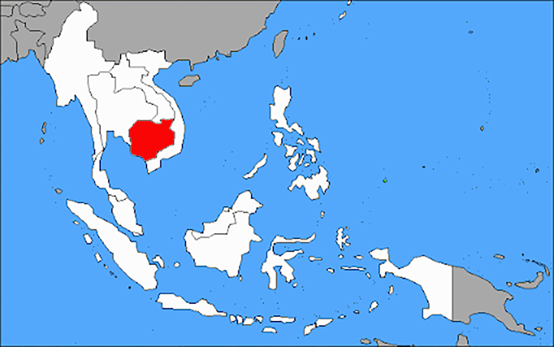 Location of Cambodia in Southeast Asia.