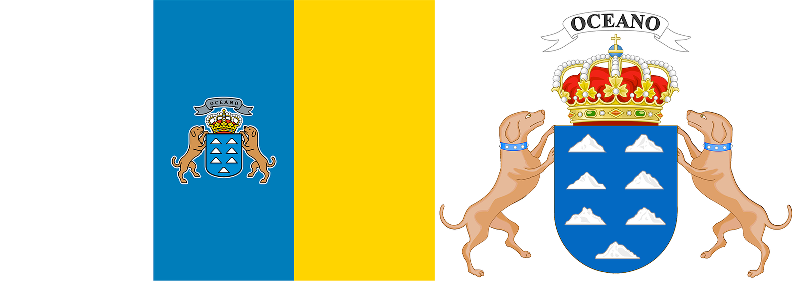 The flag and coat of arms of Algeria.