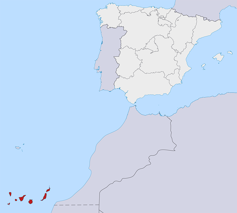 image of the Canary Island, in relation to North Africa and Spain