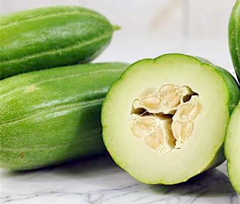 Slice through a carosello cucumber.