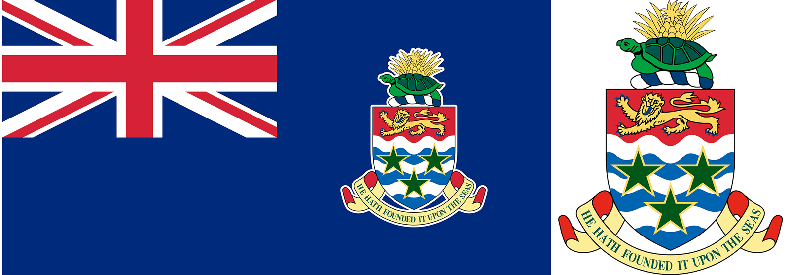 The flag and coat of arms of the Cayman Islands.