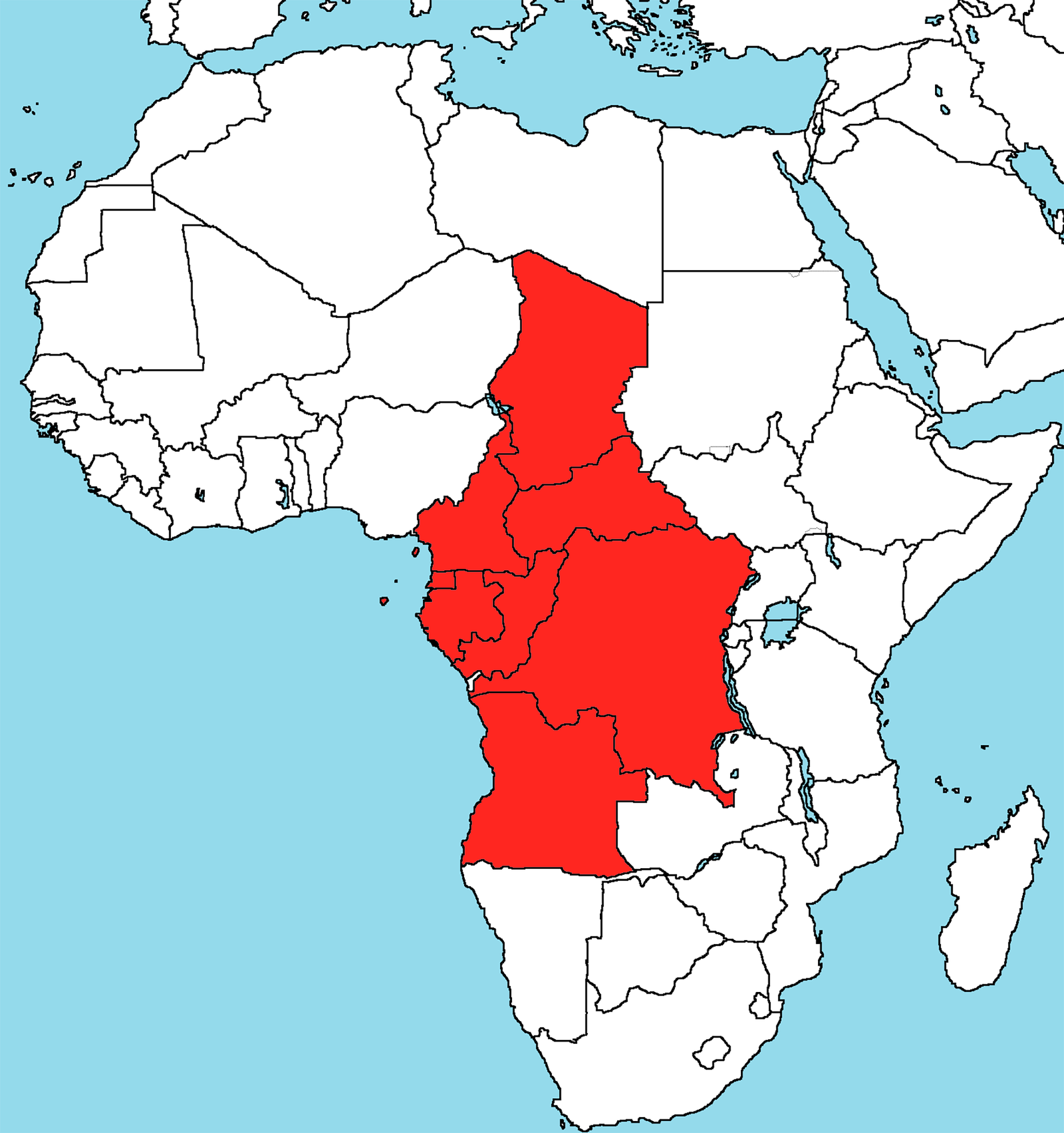 The map of Central Africa.