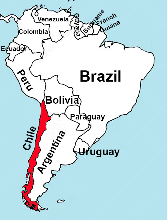 Location of Chile in South America.
