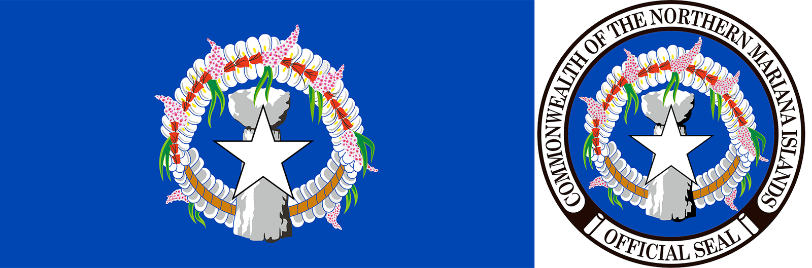 The flag and seal of arms of the Northern Mariana Islands.