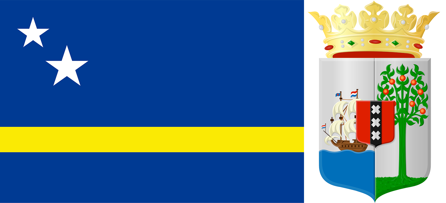 The flag and coat of arms of Curaçao.