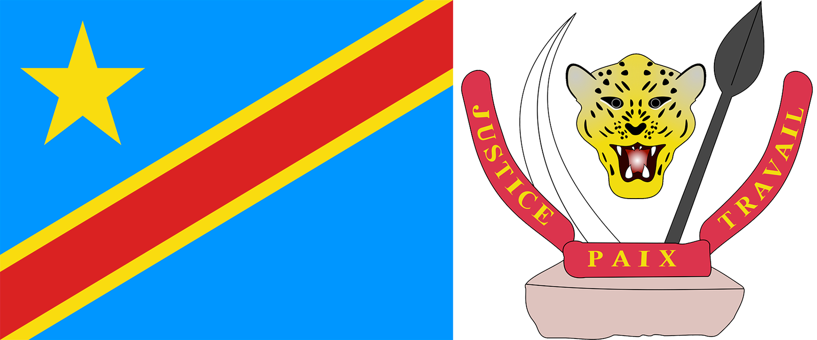 The flag and coat of arms of the (Democratic Republic of the Congo).