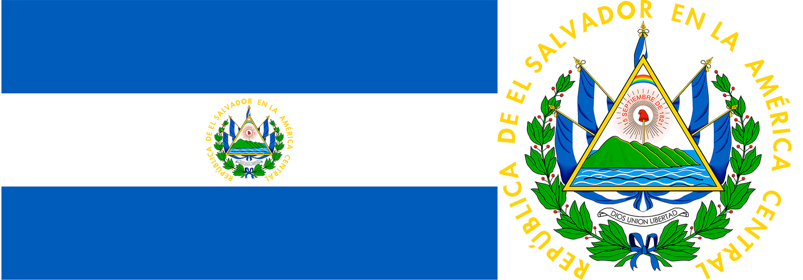 The flag and coat of arms of El Salvador.