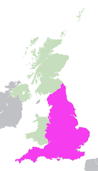 Image of England in relation to Britain (England in pink).