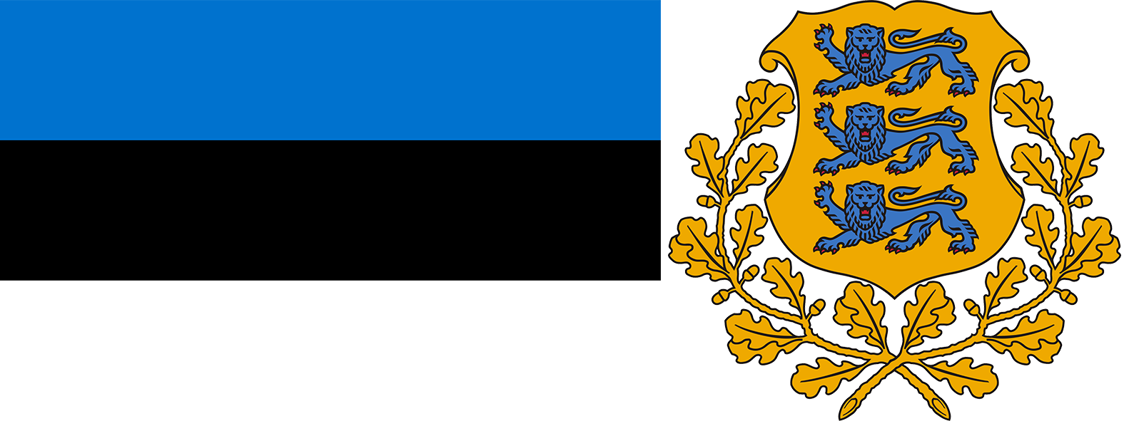 The flag and coat of arms of Estonia.