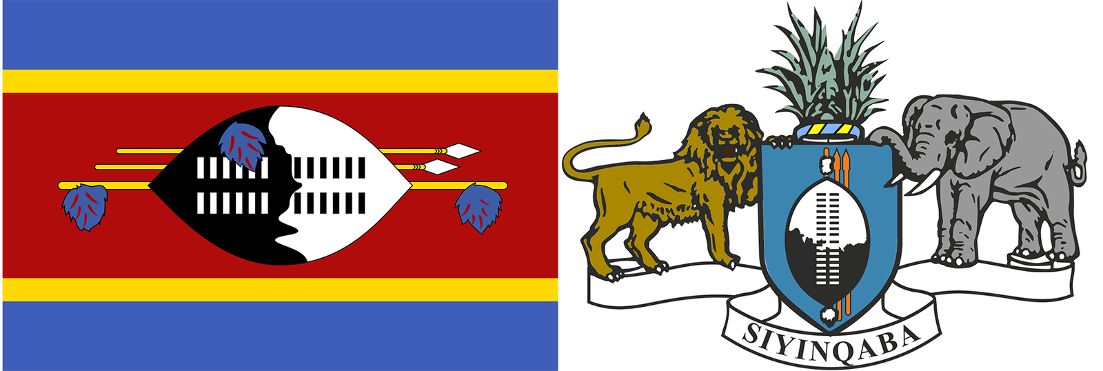 The flag and coat of arms of eSwatini.