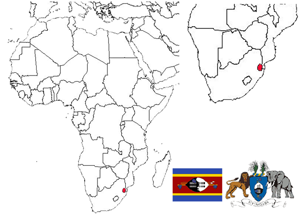 image of eSwatini, in relation to Africa (left) and Southern Africa (right).