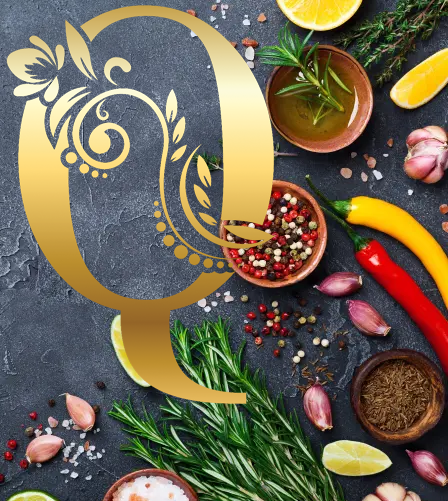 Decorative capital Q on background.