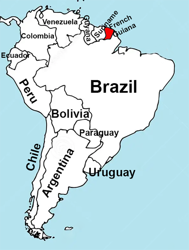 Location of French Guyana in South America.