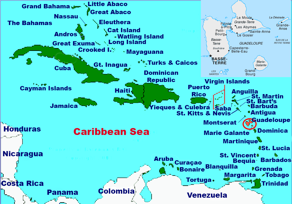 Location of Guadeloupe in the Caribbean.