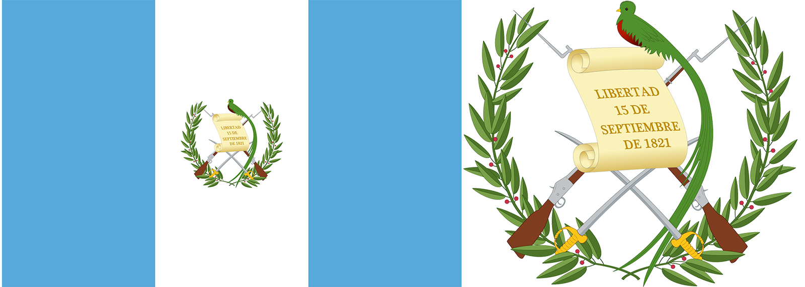 The flag and coat of arms of Guatemala.