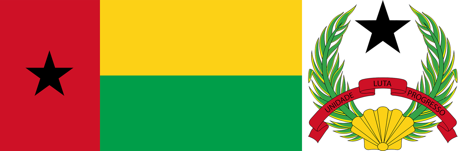 The flag and coat of arms of Guinea-Bissau.