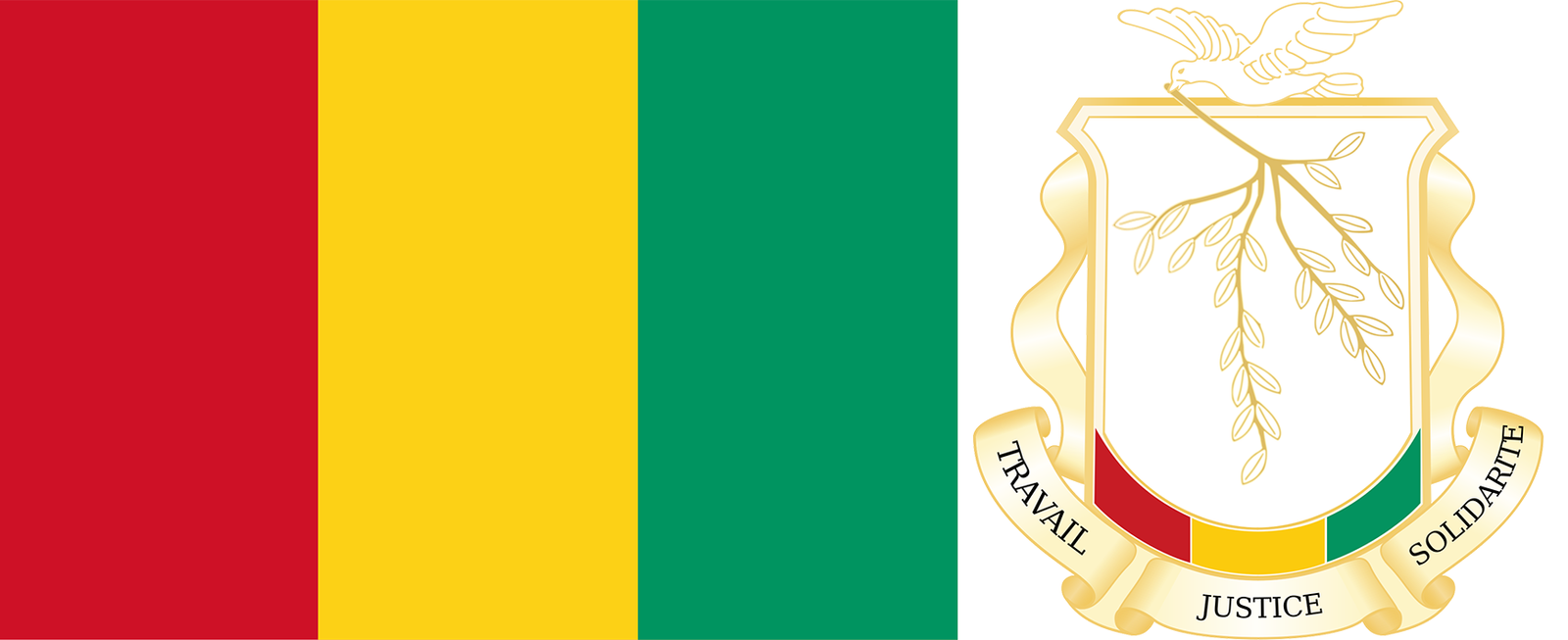 The flag and coat of arms of Guinea (Guinea-Conakry).