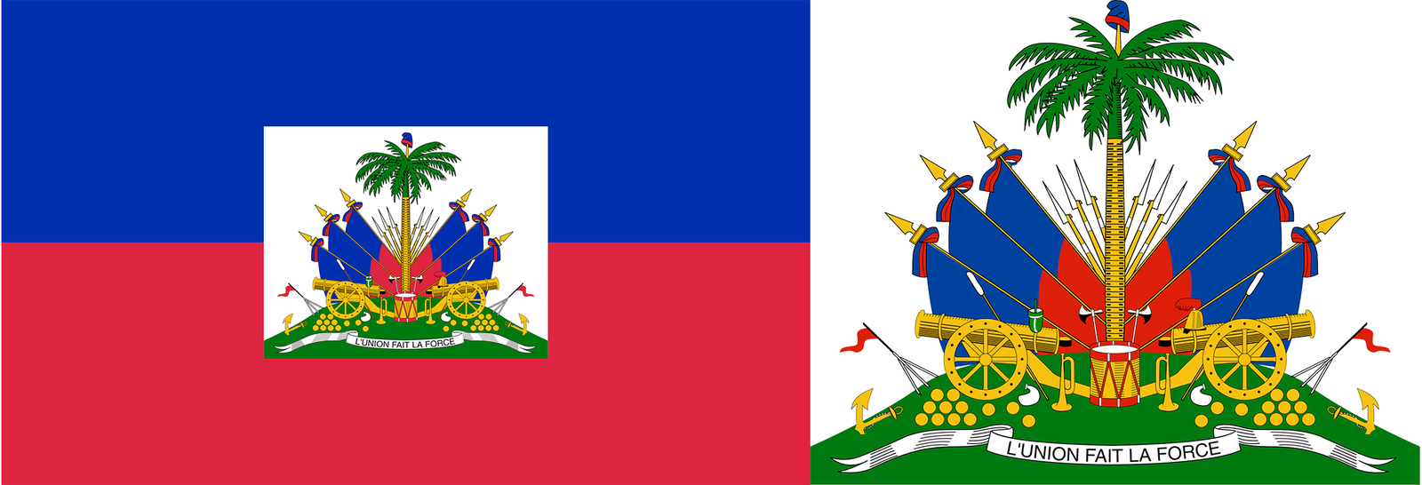 The flag and coat of arms of Haiti.