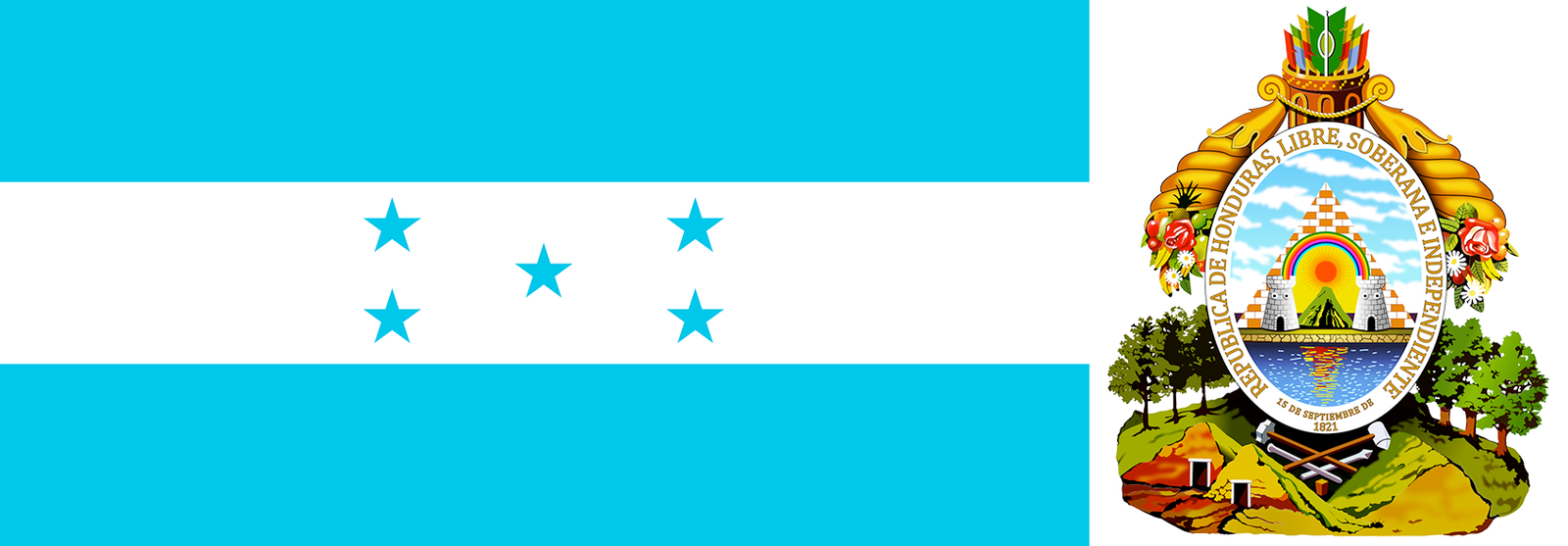 The flag and coat of arms of Honduras.