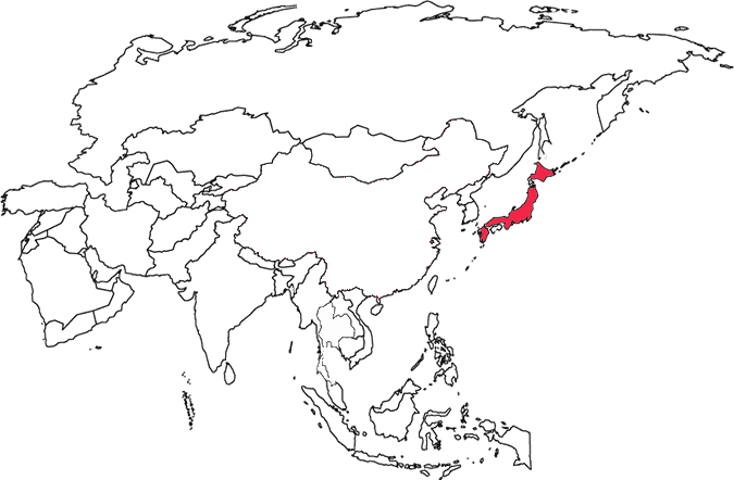 Location of Japan in Asia.