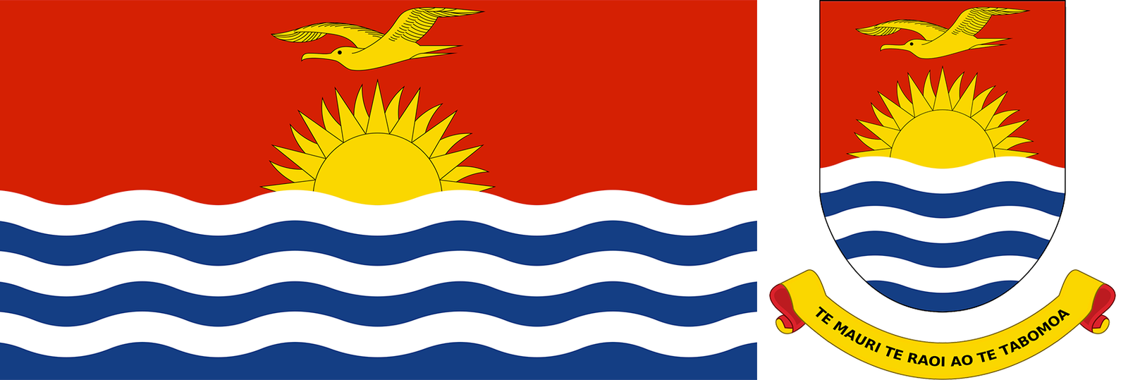 The flag and coat of arms of Kiribati.