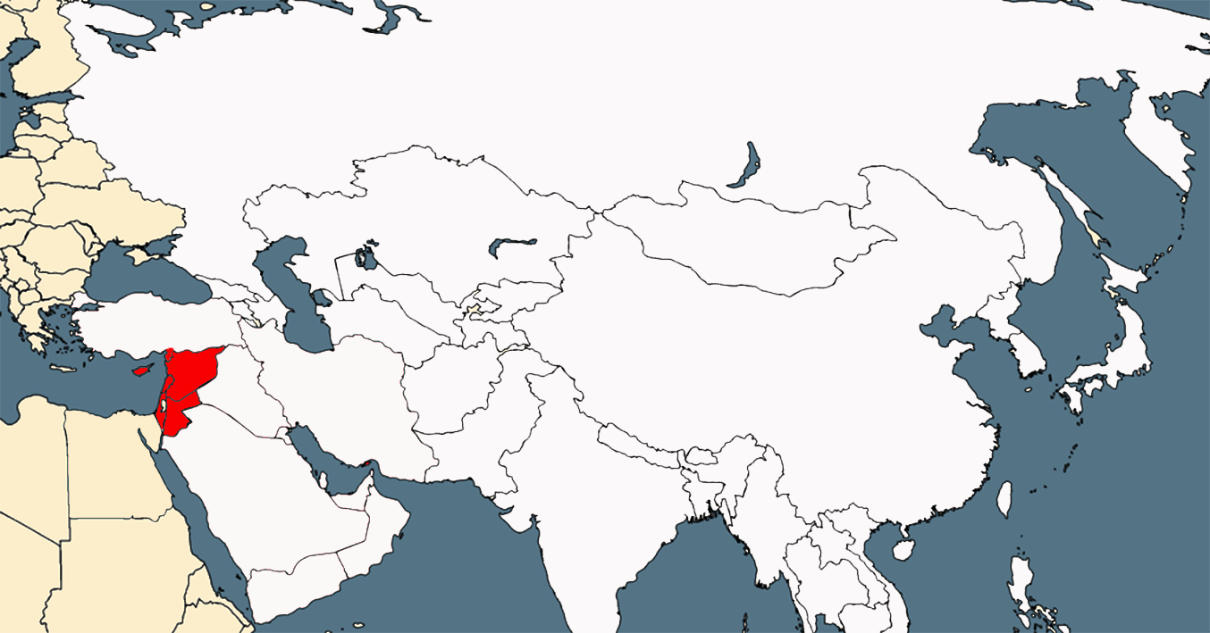 Map of Asia with the countries of the Levant shown.