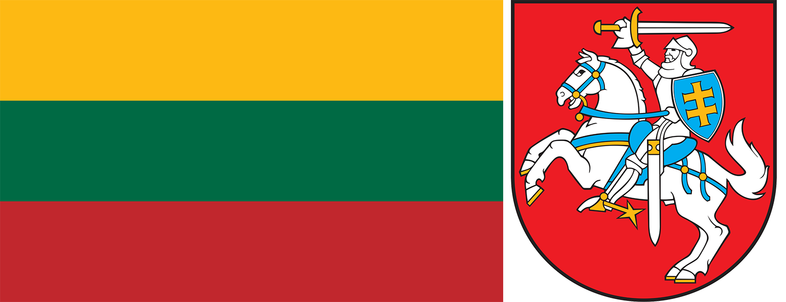 The flag and coat of arms of Lithuania.