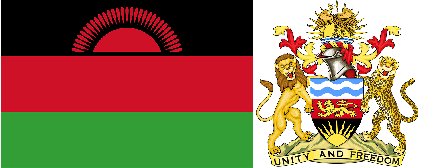 The flag and coat of arms of Malawi.