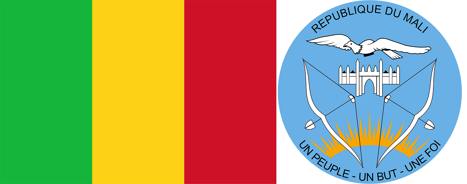 The flag and coat of arms of Mali.