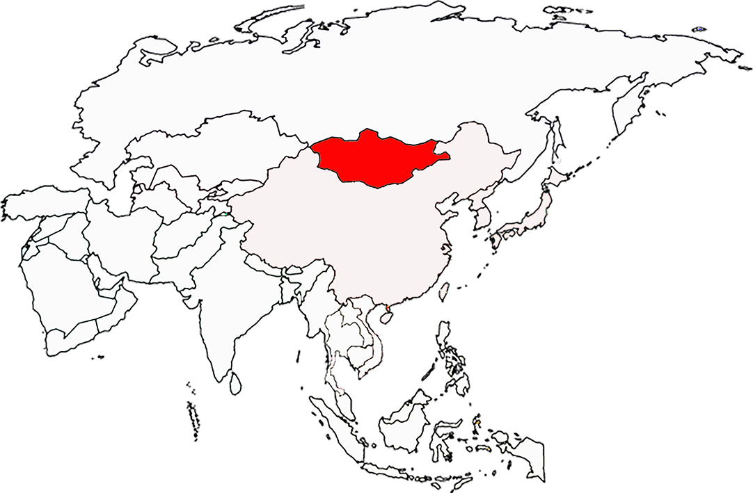 Location of Mongolia in Asia.