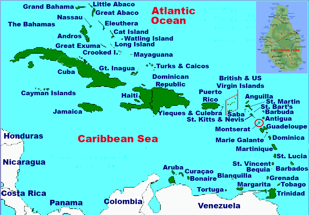 Location of Montserrat in the Caribbean.