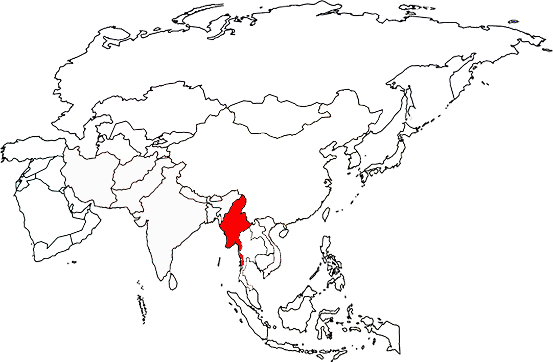 Location of Myanmar in Asia.