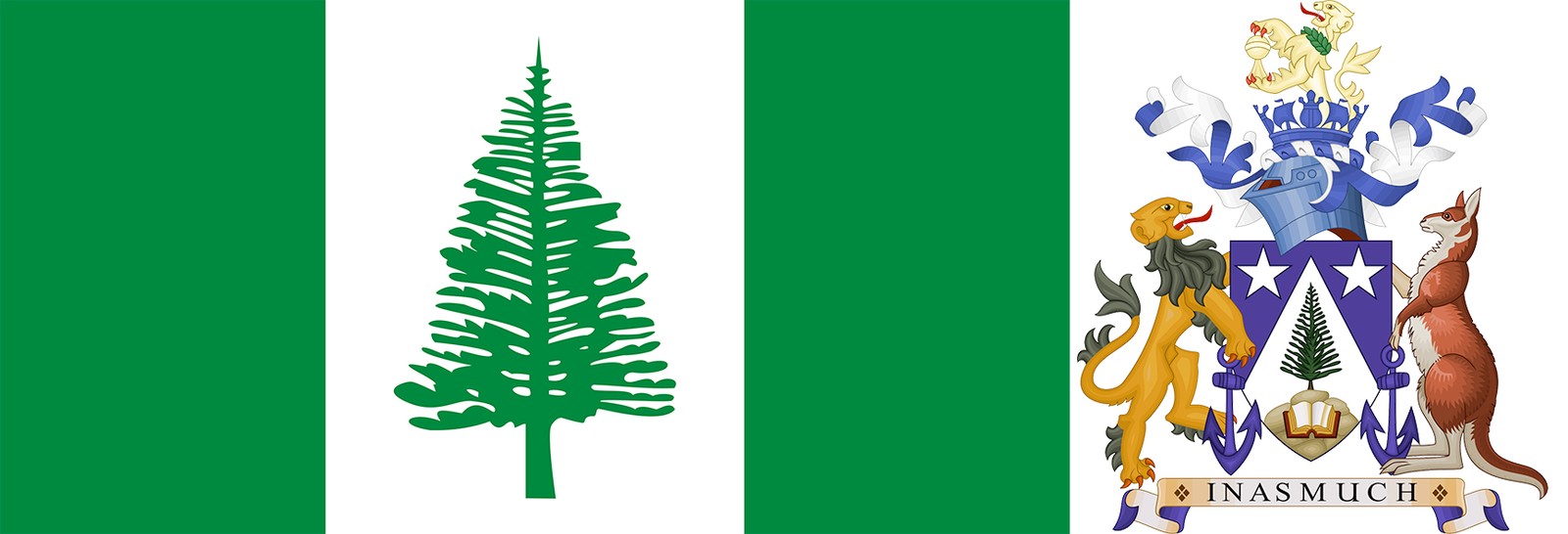 The flag and coat of arms of New Zealand.