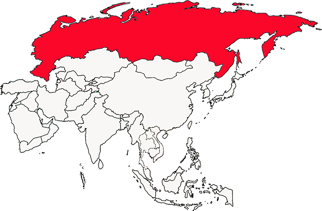 Map of Asia with North Asia marked.