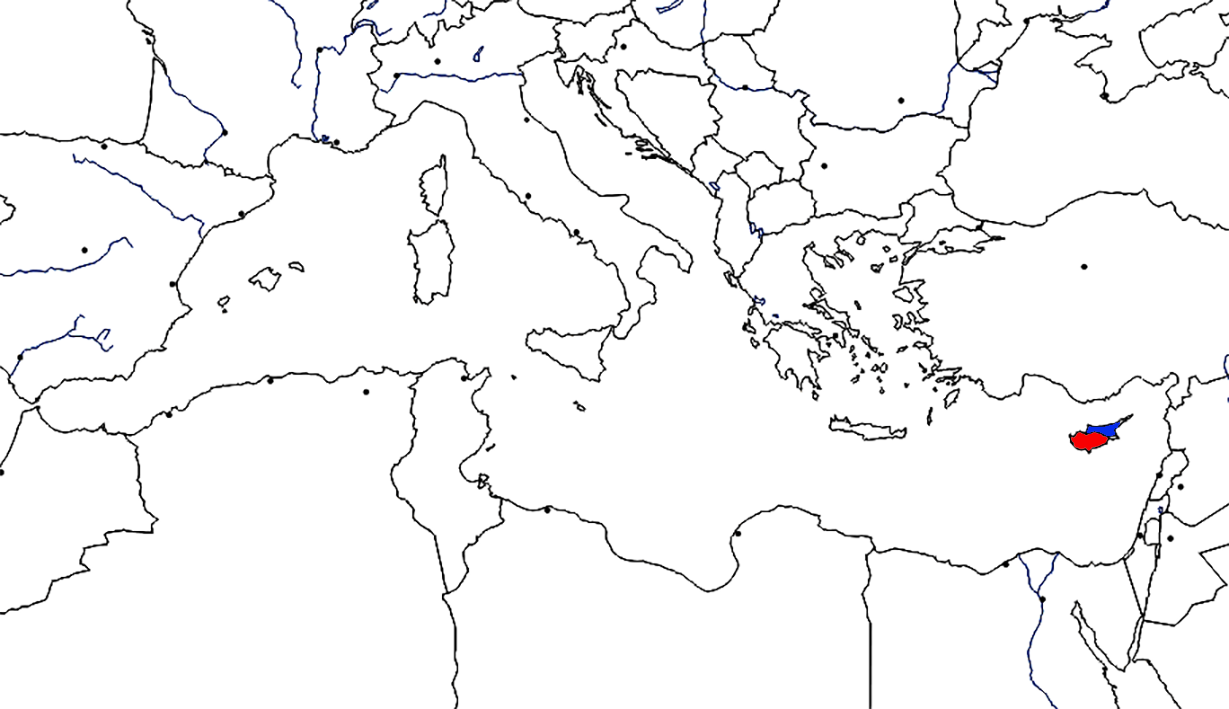Location of Northern Cyprus in the Mediterranean.