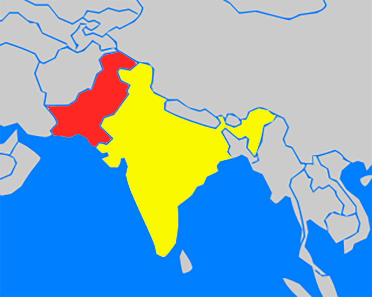 image of Pakistan, in relation to India and South Asia.