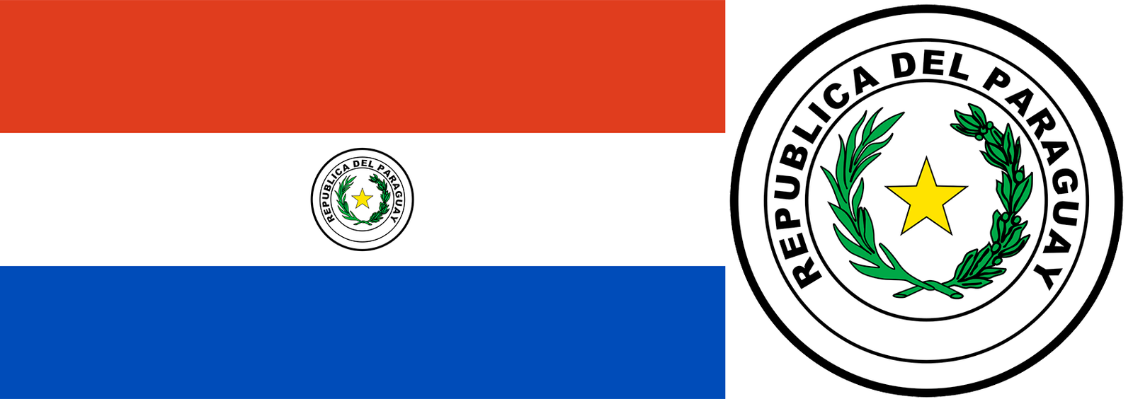The flag and coat of arms of Paraguay.