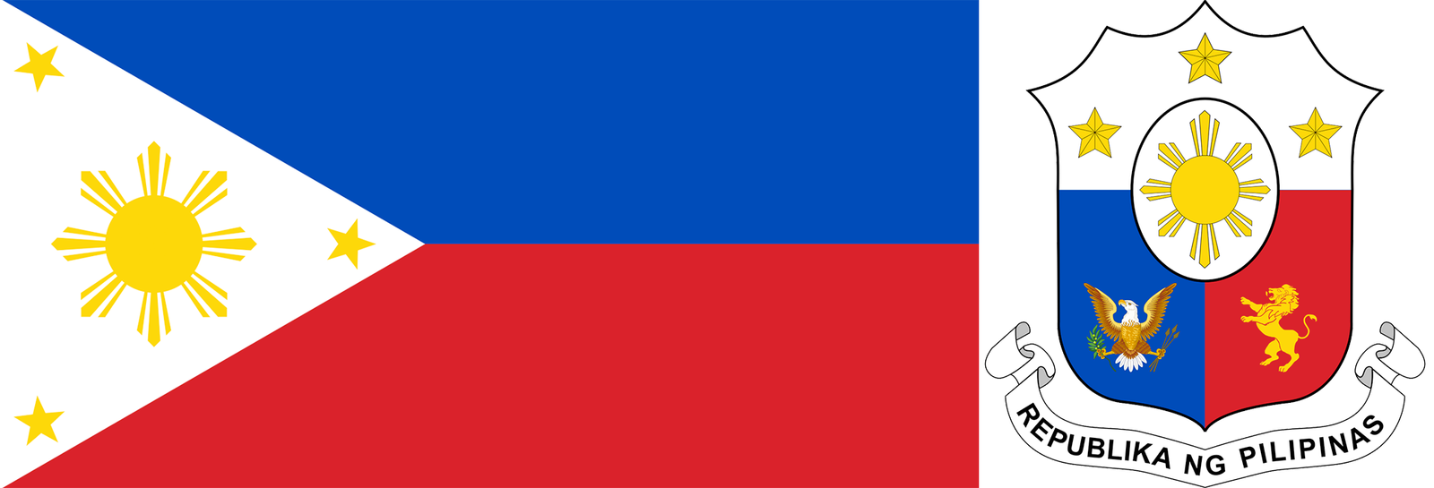 The flag and coat of arms of Mexico.