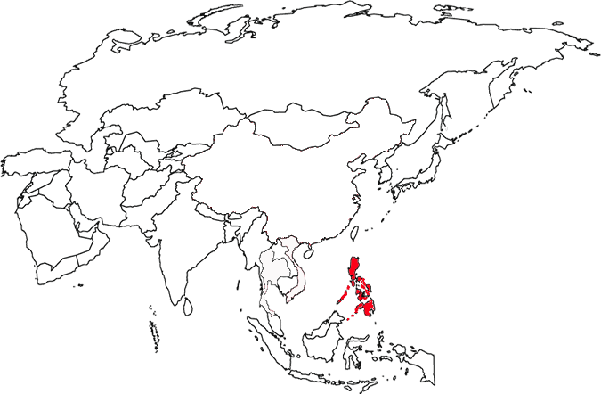 image of the Philippines, in relation to the Southeast Asia with the Philippines in Red and the Mexican flag inset